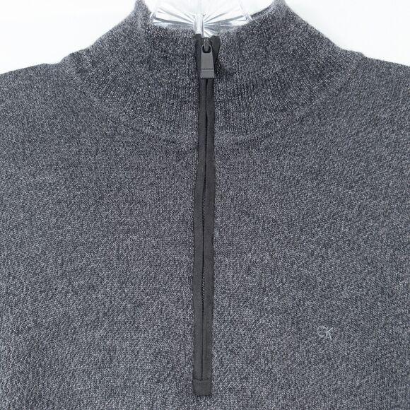 Calvin Klein 100% Italian Merino Wool 1/4 Zip Pullover Mens Large Dark Gray Soft - Picture 5 of 14